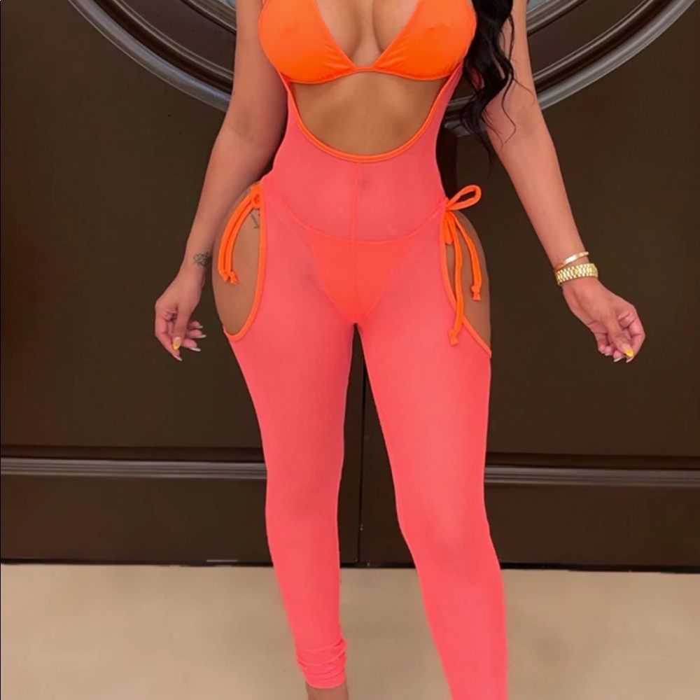 Brand new orange bikini/jumpsuit set